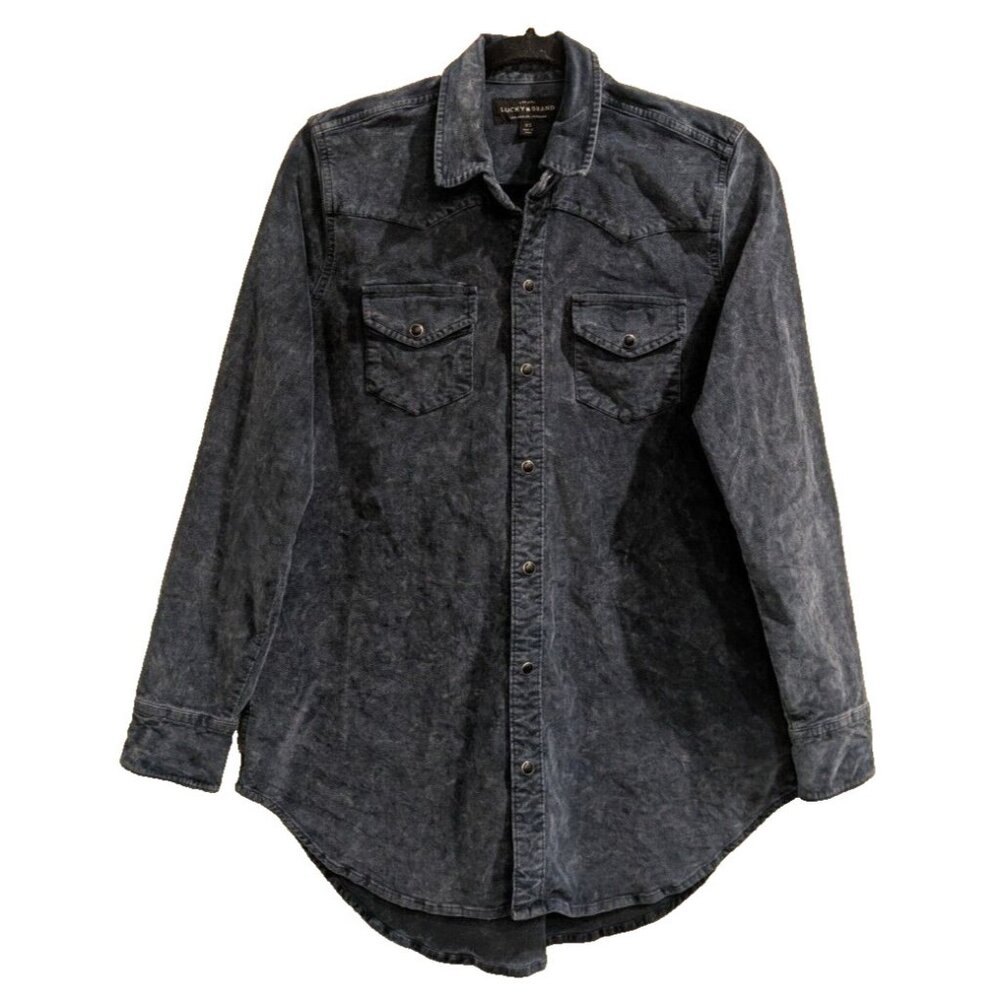 Lucky Brand Velour Western Tunic XS Snap Front Long Shacket Dusty Blue‎